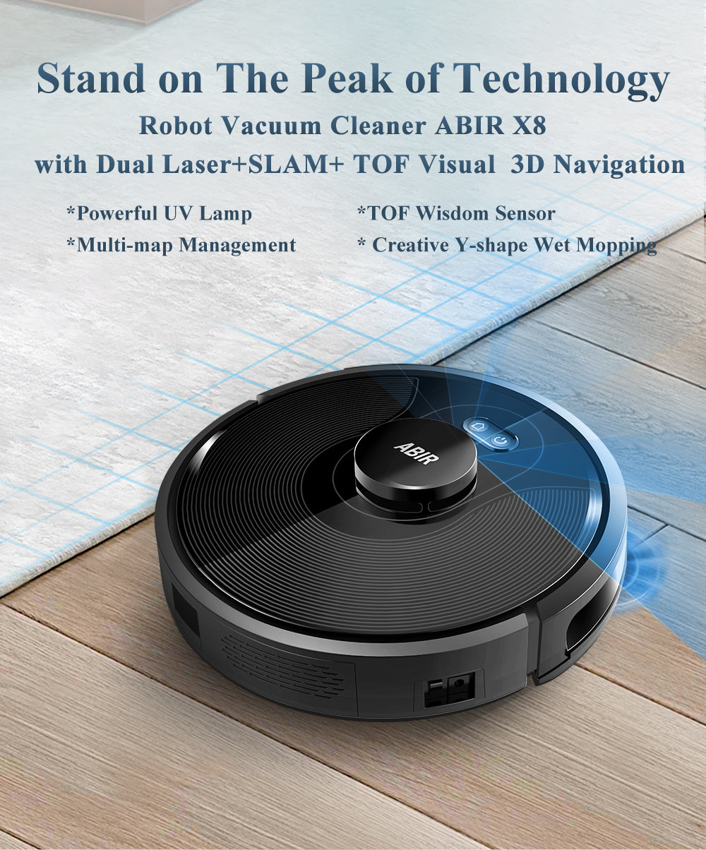 ABIR X8 Robot Vacuum Cleaner Laser Navigation Multi Floor Mapping stand on the peak of technology