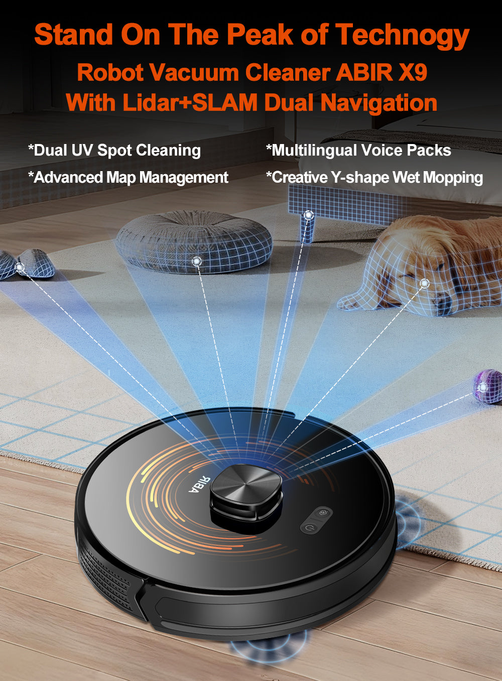 ABIR X9 Robot Vacuum Cleaner Laser Lidar UV Clean stand on the peak of technology