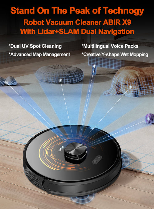 ABIR X9 Robot Vacuum Cleaner Laser Lidar UV Clean stand on the peak of technology