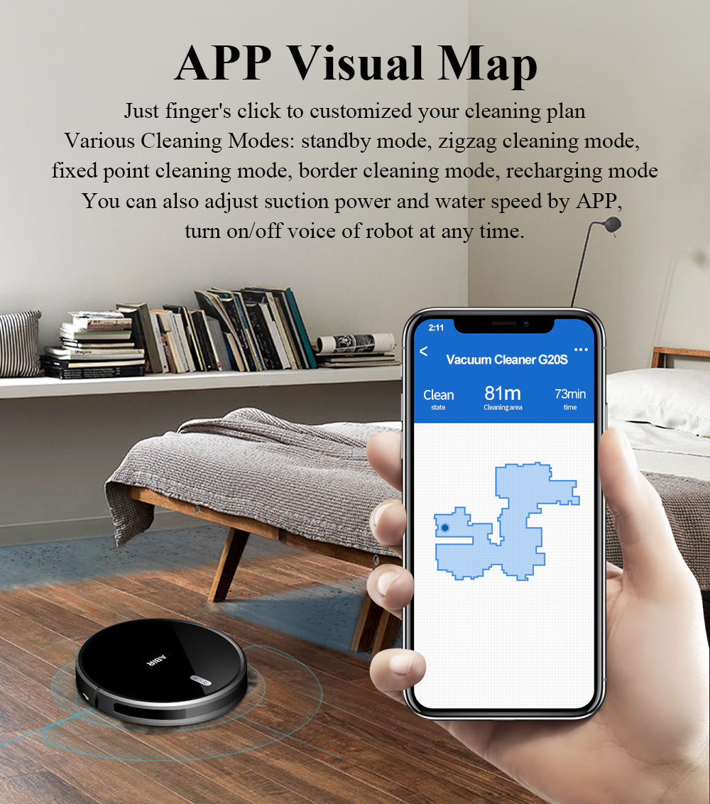 ABIR G20S Robot Vacuum Cleaner Map Memory Wet Mop app visual map