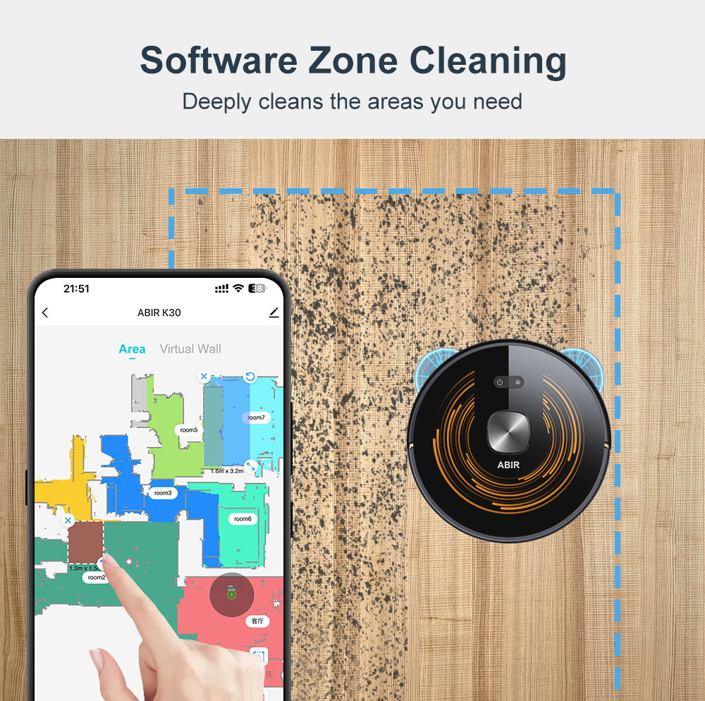 ABIR K30 Robot Vacuum Cleaner Auto Empty UV Clean software zone cleaning