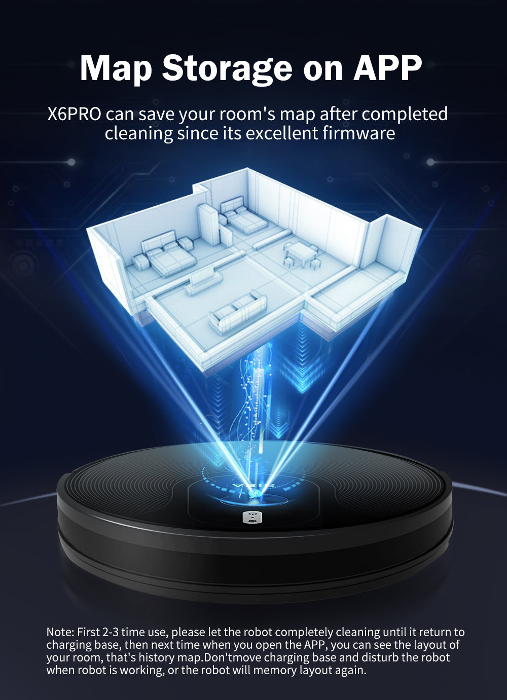 ABIR X6 Robot Vacuum Cleaner Standard and PRO map storage on map