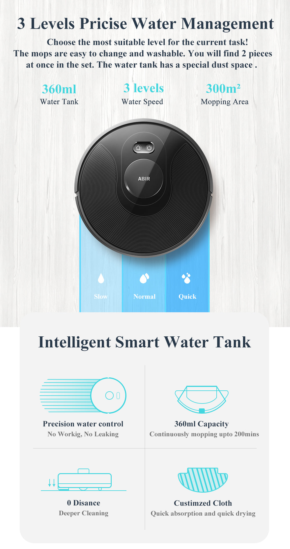 ABIR X8 Robot Vacuum Cleaner Laser Navigation Multi Floor Mapping 3 levels precise water management