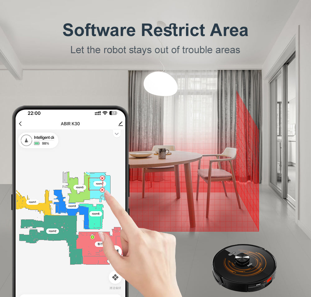 ABIR K30 Robot Vacuum Cleaner Auto Empty UV Clean software restricted area