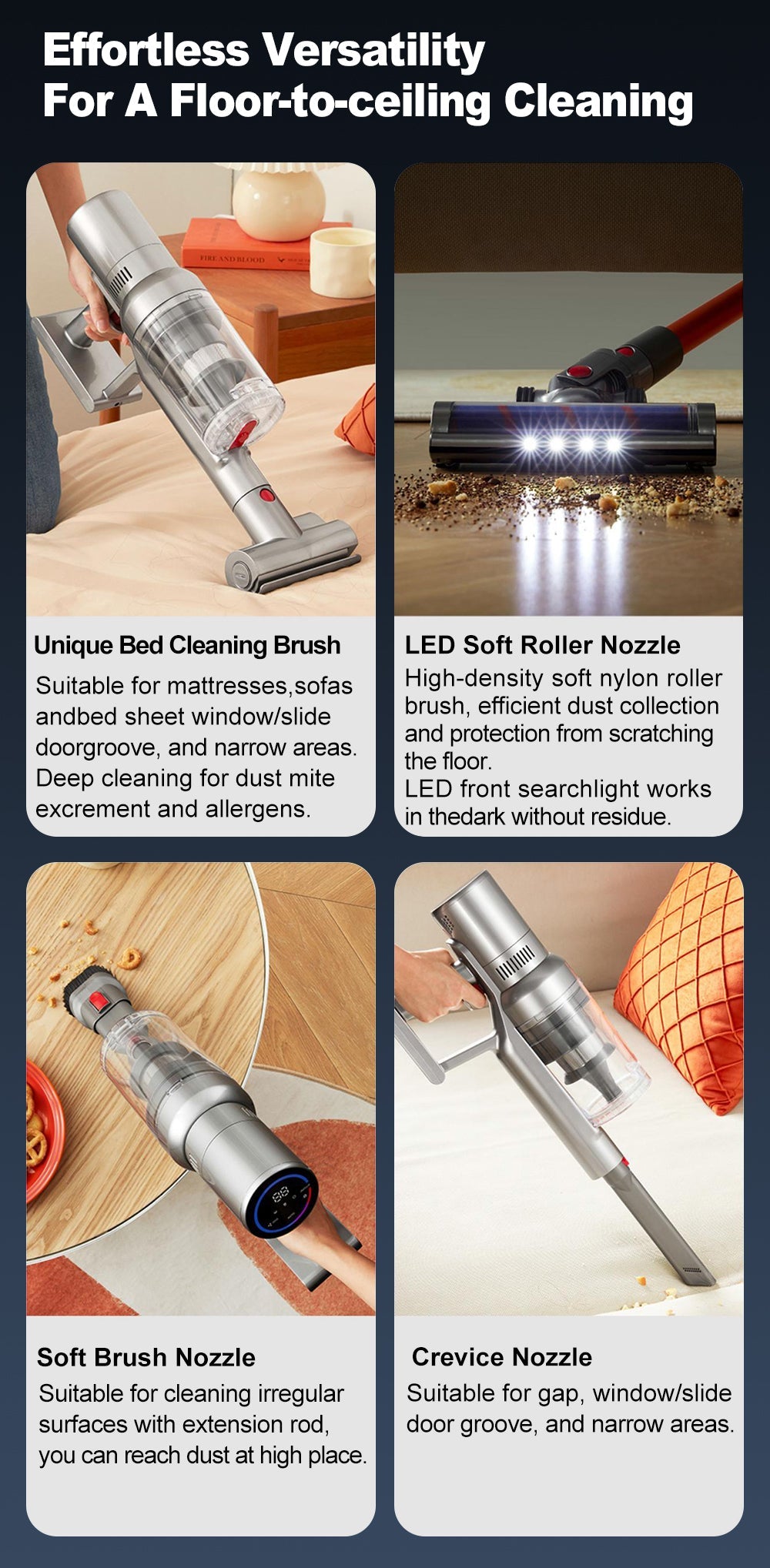 ABIR VC205 Cordless Handheld Vacuum Cleaner 27000Pa Touch Screen effortless versatility for a floor to ceiling cleaning