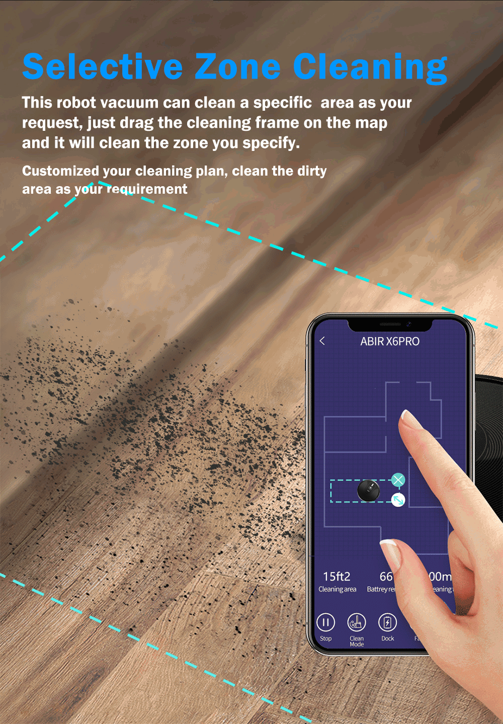 ABIR X6 Robot Vacuum Cleaner Standard and PRO selective zone cleaning