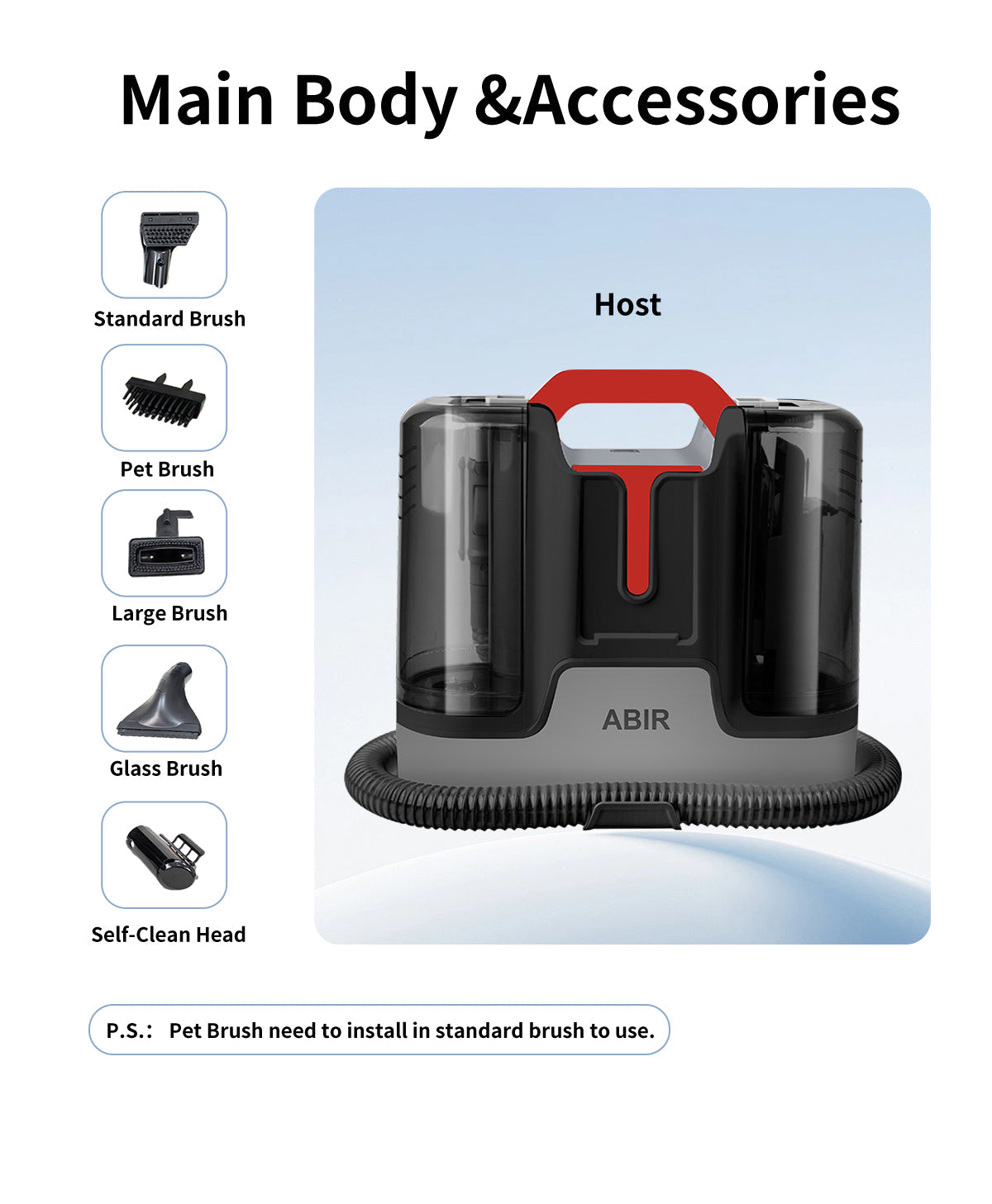 ABIR G80 Handheld Carpet Cleaner 15000Pa Wet Dry Vacuum main body accessories