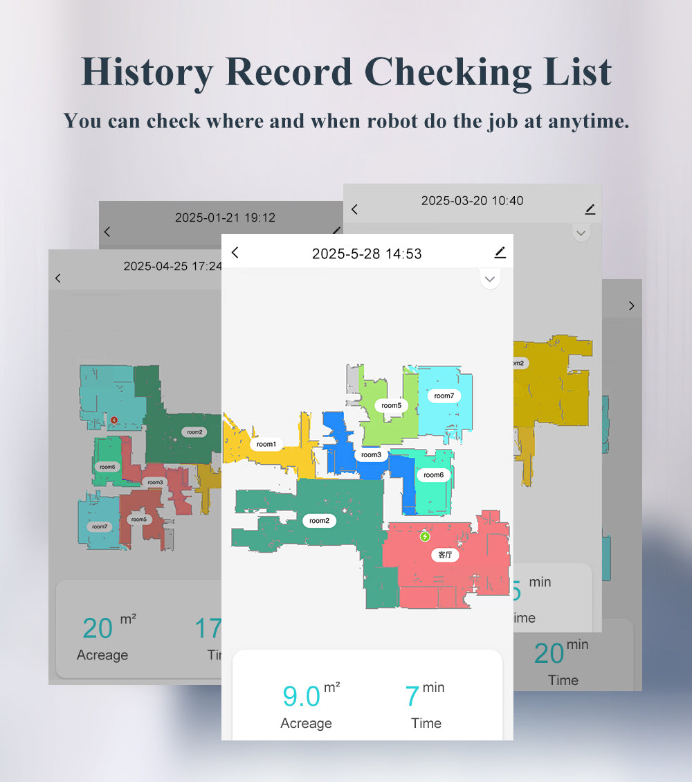 ABIR K30 Robot Vacuum Cleaner Auto Empty UV Clean history record checking list