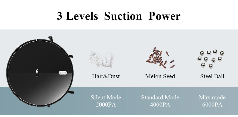 ABIR G20S Robot Vacuum Cleaner Map Memory Wet Mop 3 levels suction power