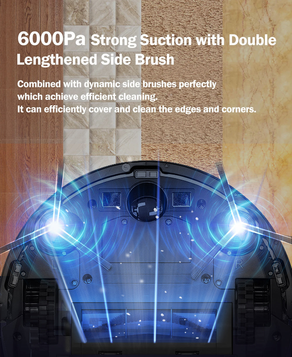 ABIR X6 Robot Vacuum Cleaner Standard and PRO 6000pa strong suction with double lenthened side brush
