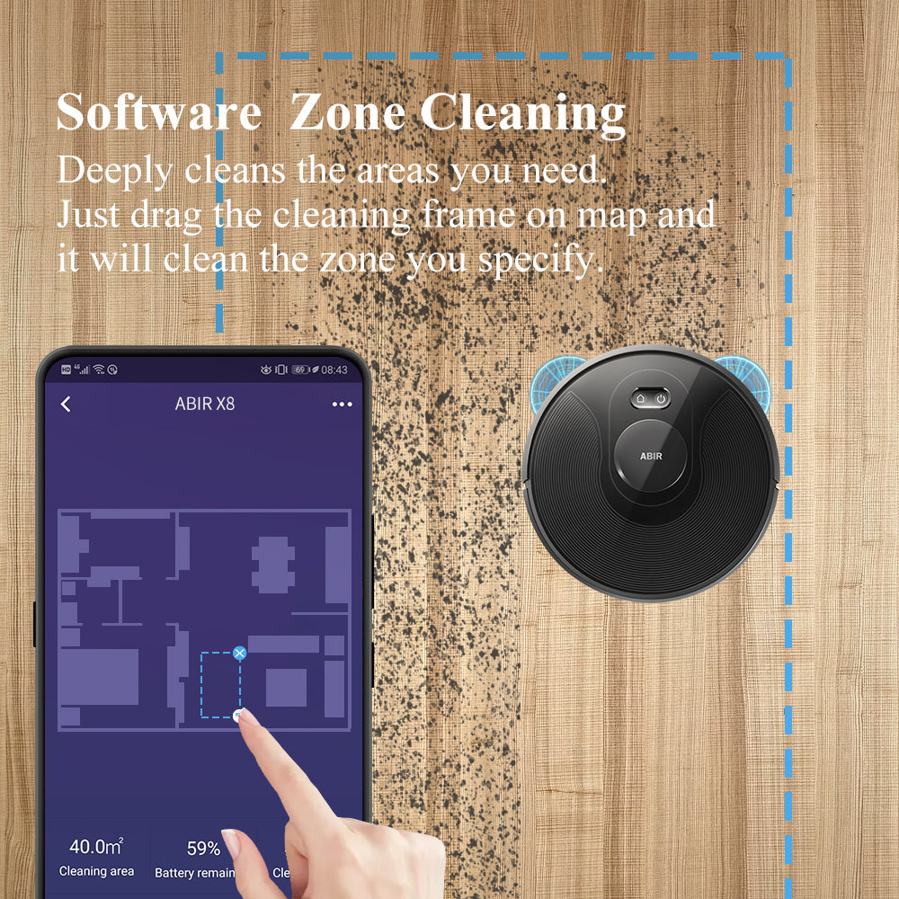 ABIR X8 Robot Vacuum Cleaner Laser Navigation Multi Floor Mapping software zone cleaning
