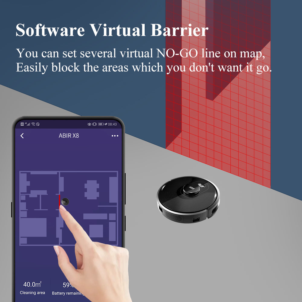 ABIR X8 Robot Vacuum Cleaner Laser Navigation Multi Floor Mapping software virtual border