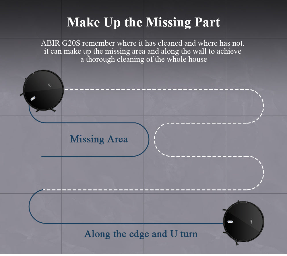 ABIR G20S Robot Vacuum Cleaner Map Memory Wet Mop make up the missing part