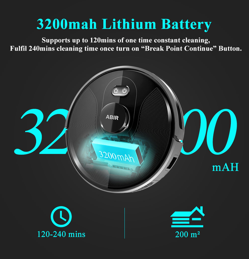 ABIR X8 Robot Vacuum Cleaner Laser Navigation Multi Floor Mapping 3200mah lithium battery