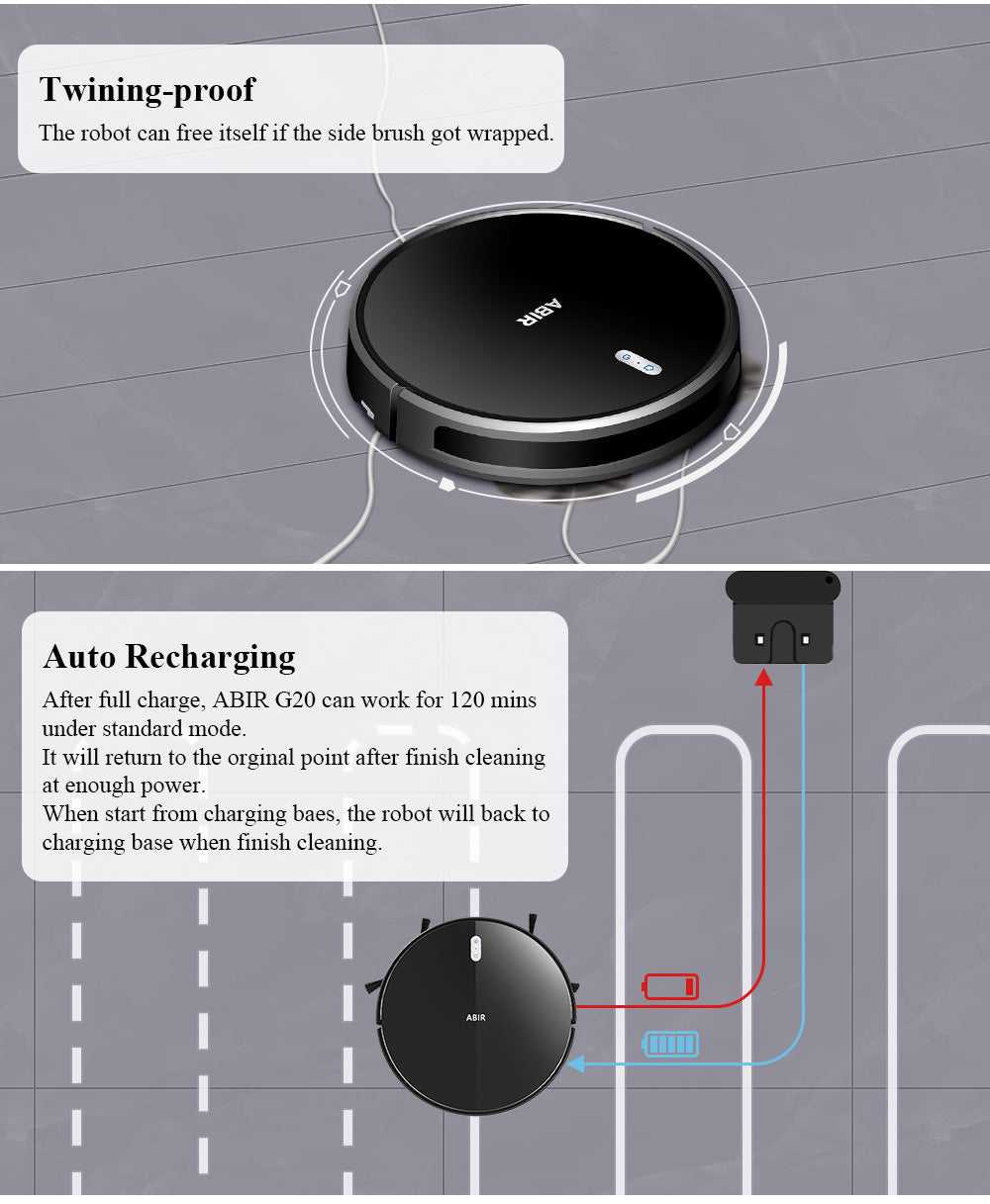 ABIR G20S Robot Vacuum Cleaner Map Memory Wet Mop clean without any worries