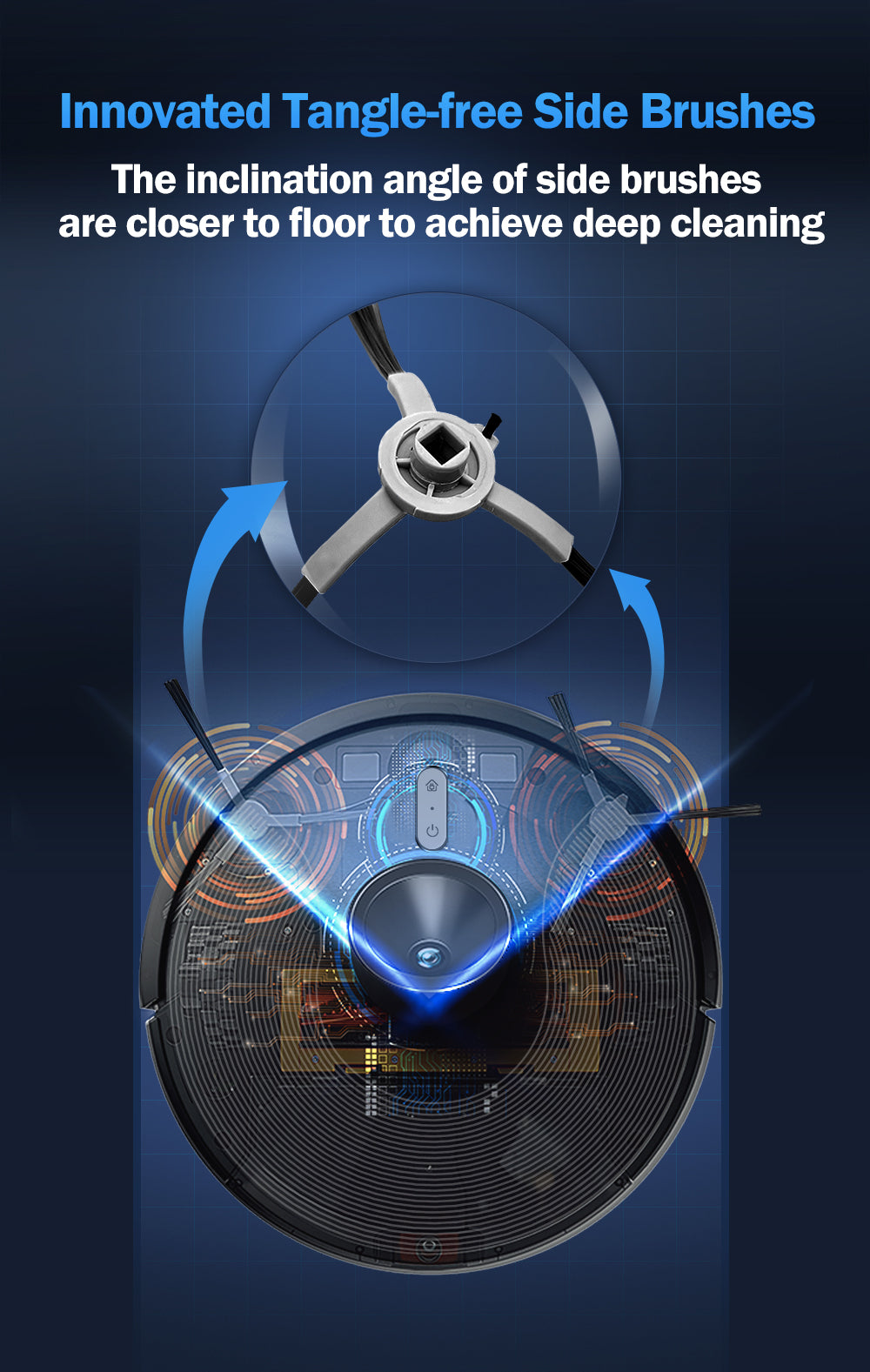 ABIR X6 Robot Vacuum Cleaner Standard and PRO innovated tangle free side brushes