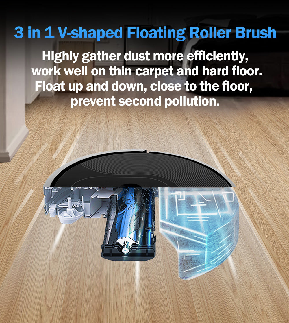 ABIR X6 Robot Vacuum Cleaner Standard and PRO 3 in 1 v shaped floating roller brush