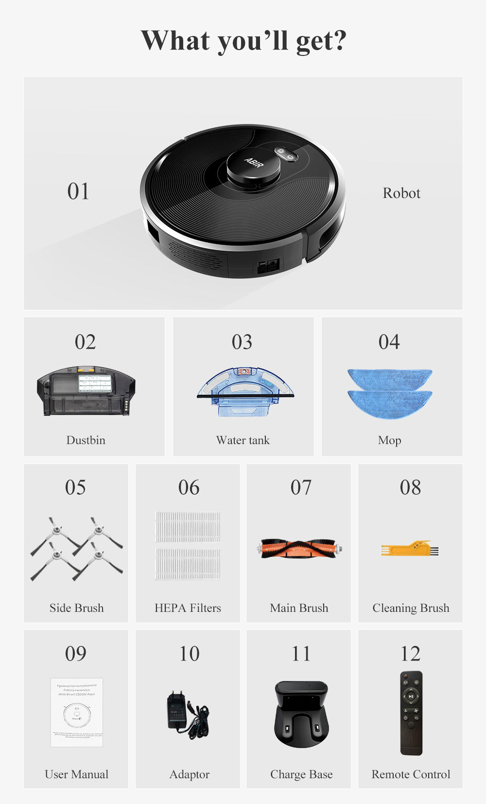 ABIR X8 Robot Vacuum Cleaner Laser Navigation Multi Floor Mapping in the box