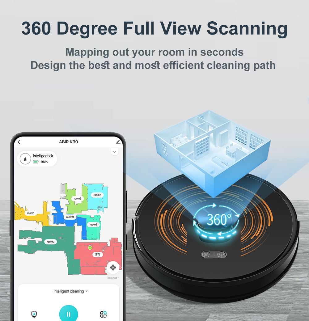 ABIR K30 Robot Vacuum Cleaner Auto Empty UV Clean 360 degree full view scanning