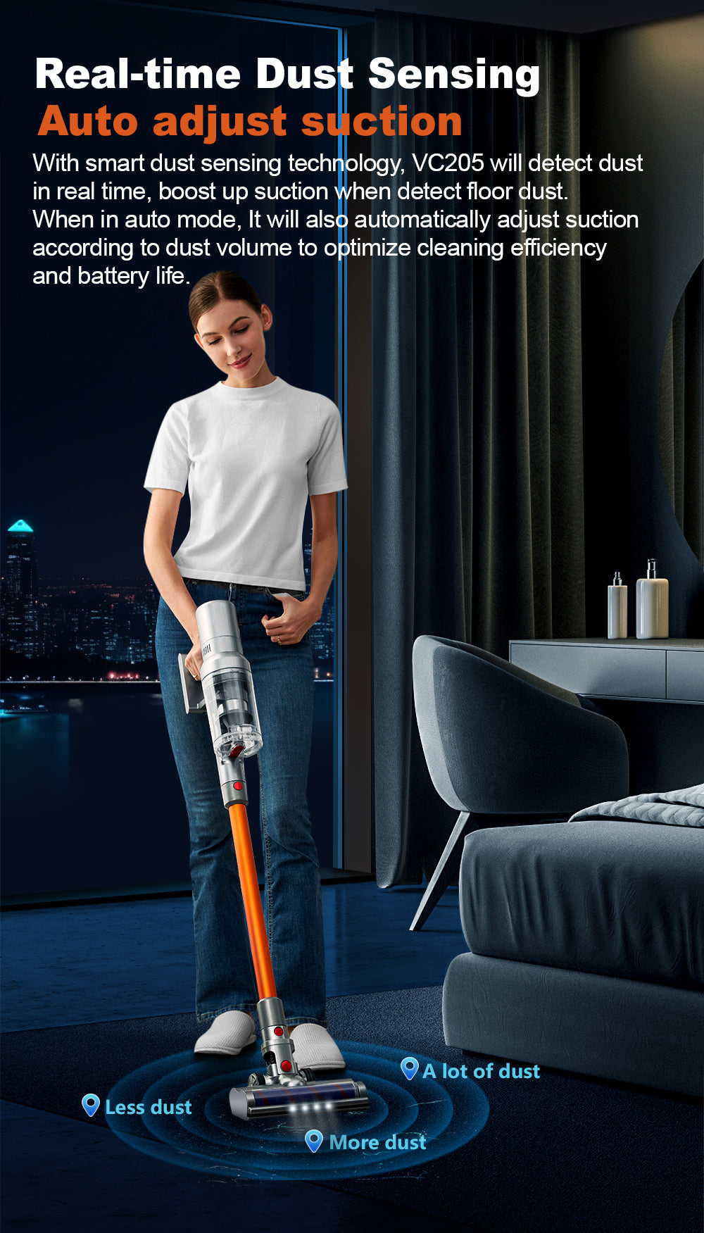 ABIR VC205 Cordless Handheld Vacuum Cleaner 27000Pa Touch Screen real time dust sensing