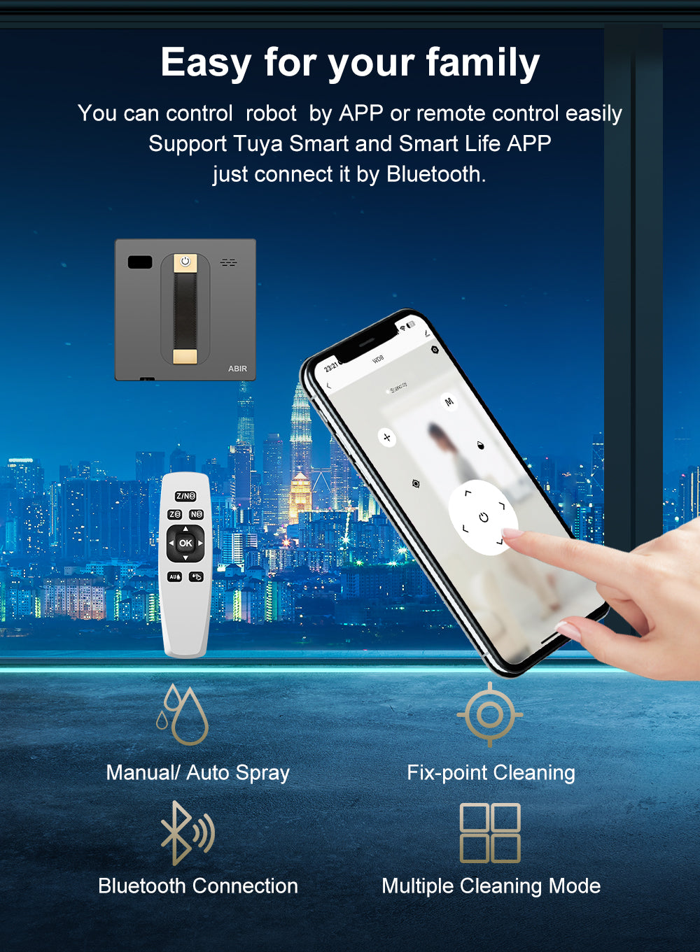 ABIR WD8 Robot Window Cleaning Robot Dual Spray Laser Navigation easy for your family