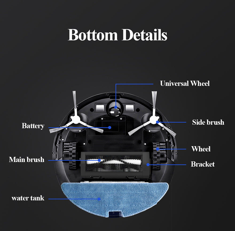 ABIR G20S Robot Vacuum Cleaner Map Memory Wet Mop bottom details