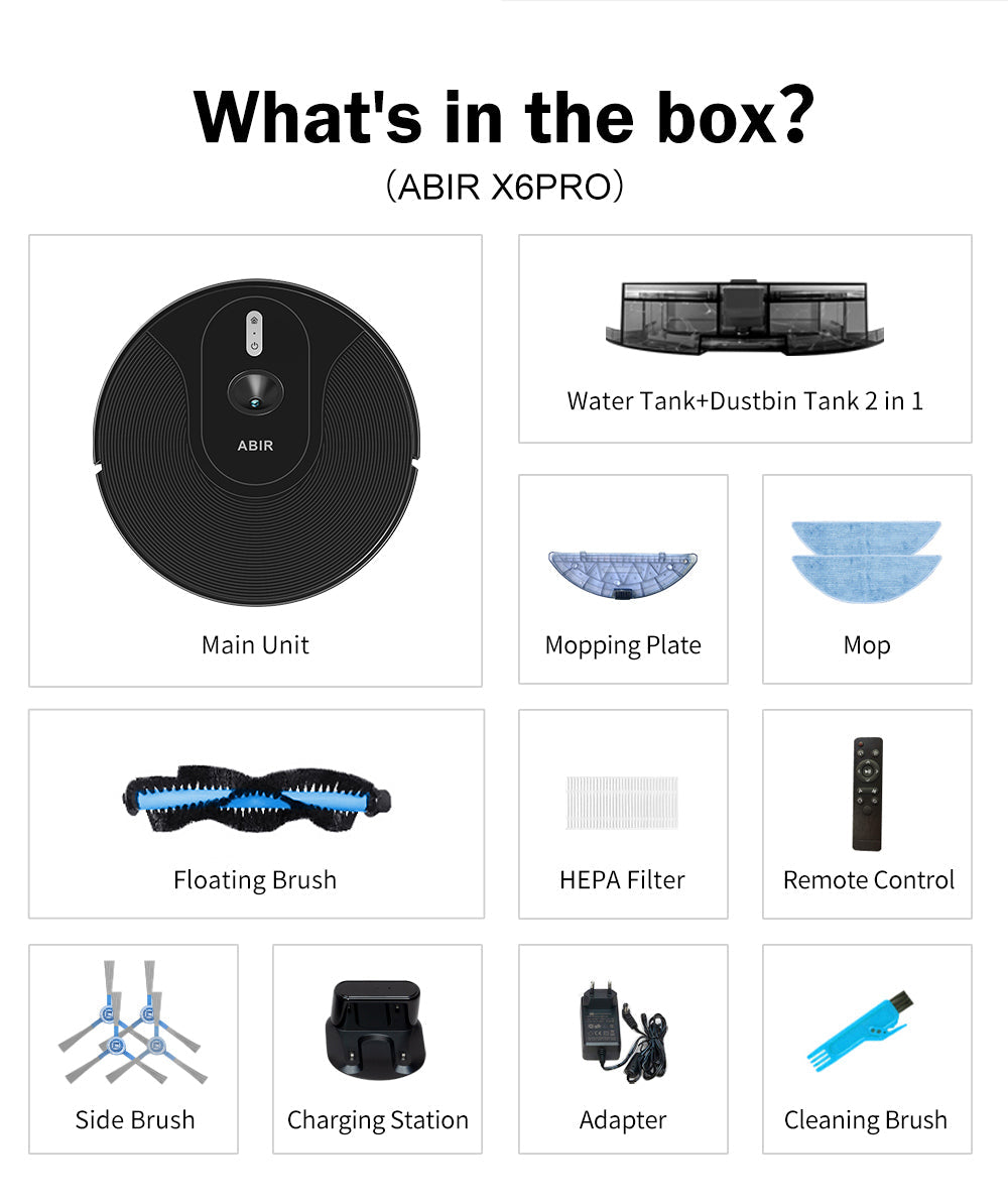 ABIR X6 Robot Vacuum Cleaner Standard and PRO in the box