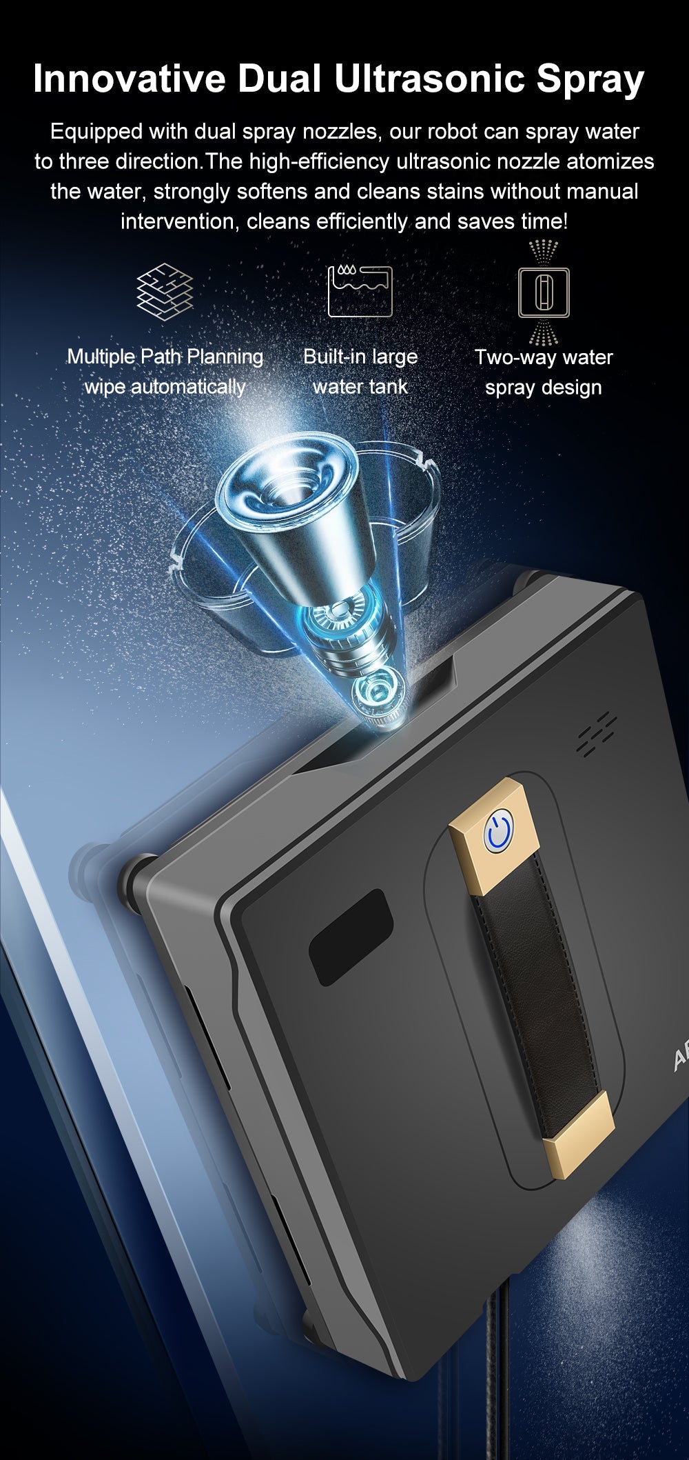 ABIR WD8 Robot Window Cleaning Robot Dual Spray Laser Navigation innovative dual ultrasonic spray