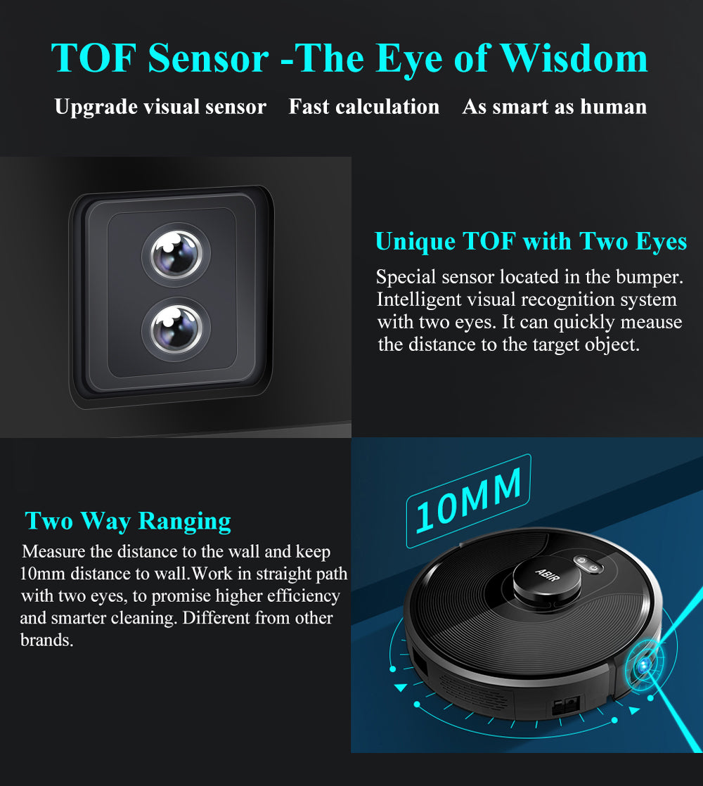 ABIR X8 Robot Vacuum Cleaner Laser Navigation Multi Floor Mapping tof sensor the eye of wisdom