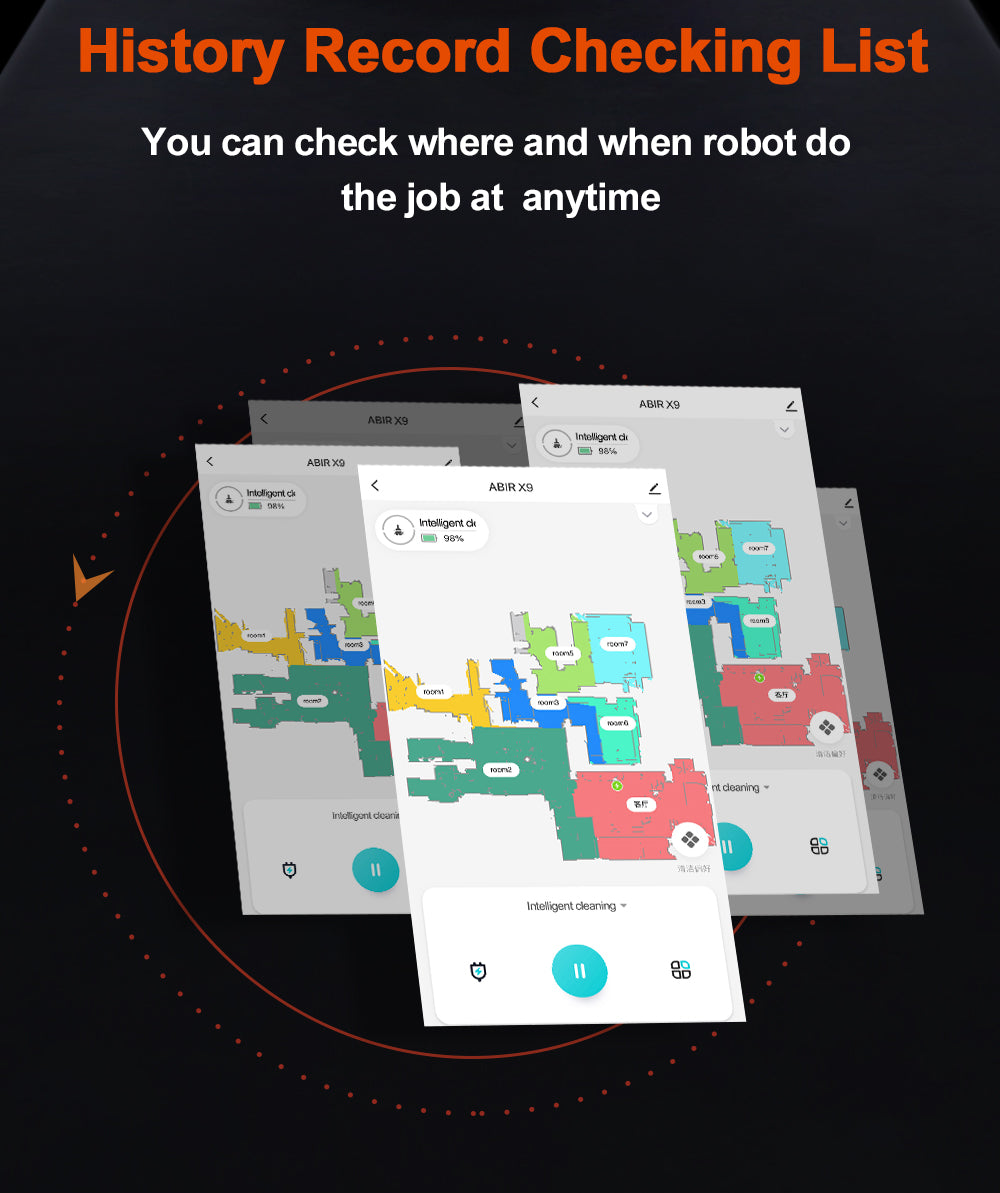 ABIR X9 Robot Vacuum Cleaner Laser Lidar UV Clean history record checking list