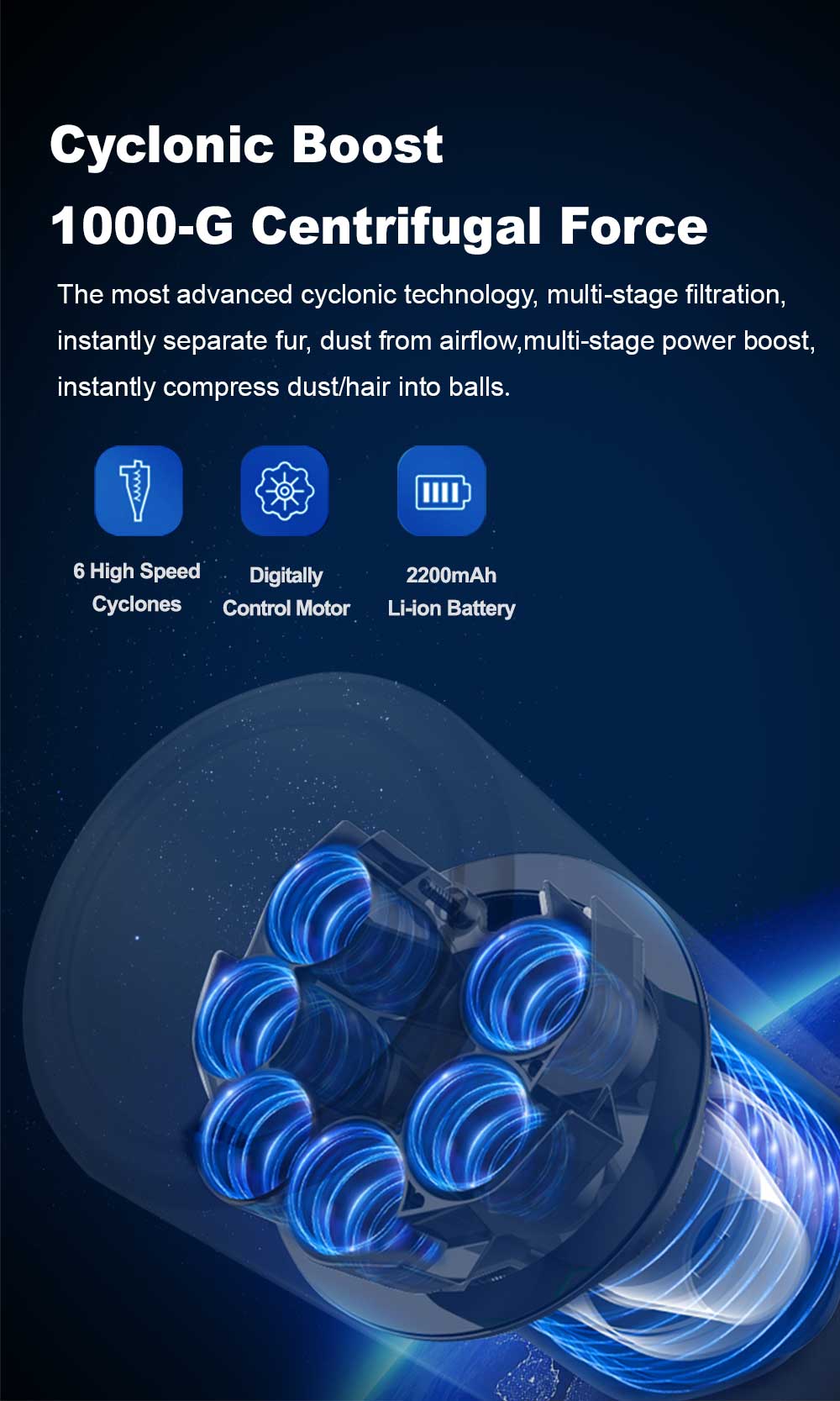 ABIR VC205 Cordless Handheld Vacuum Cleaner 27000Pa Touch Screen cyclonic boost