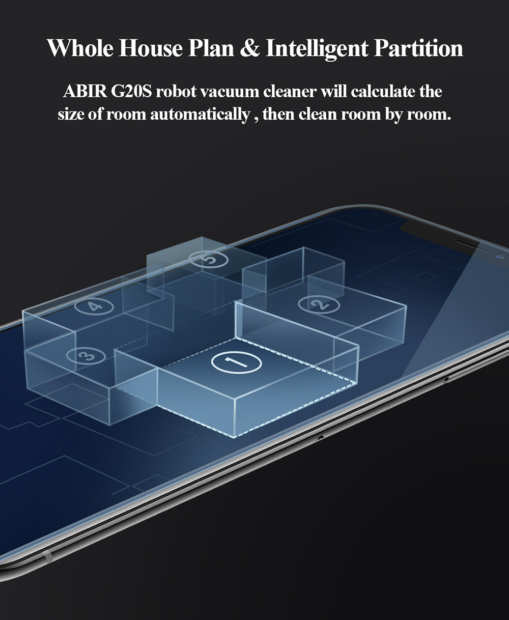 ABIR G20S Robot Vacuum Cleaner Map Memory Wet Mop whole house plan and intelligent partition