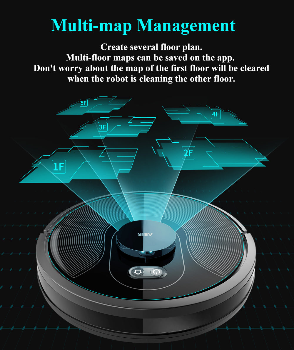 ABIR X8 Robot Vacuum Cleaner Laser Navigation Multi Floor Mapping multi map management