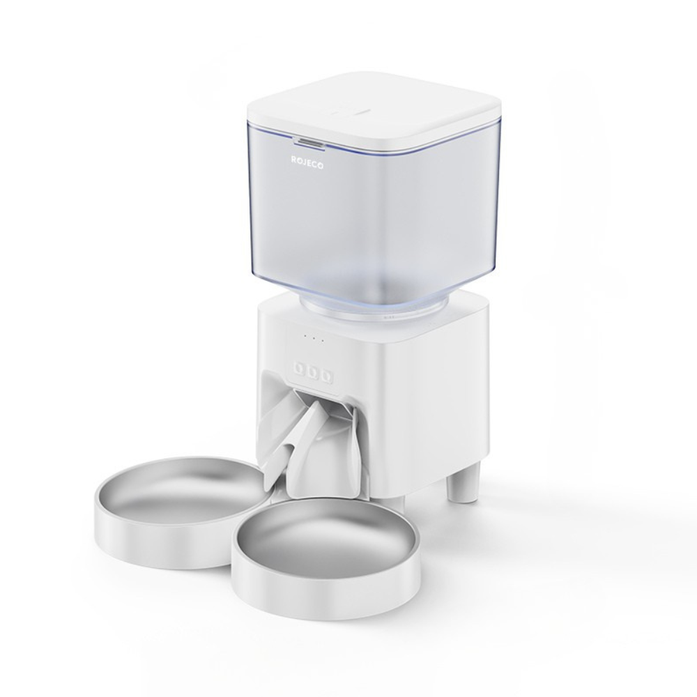 ROJECO 4.5L WiFi smart pet feeder with voice message, app control, and single bowl.